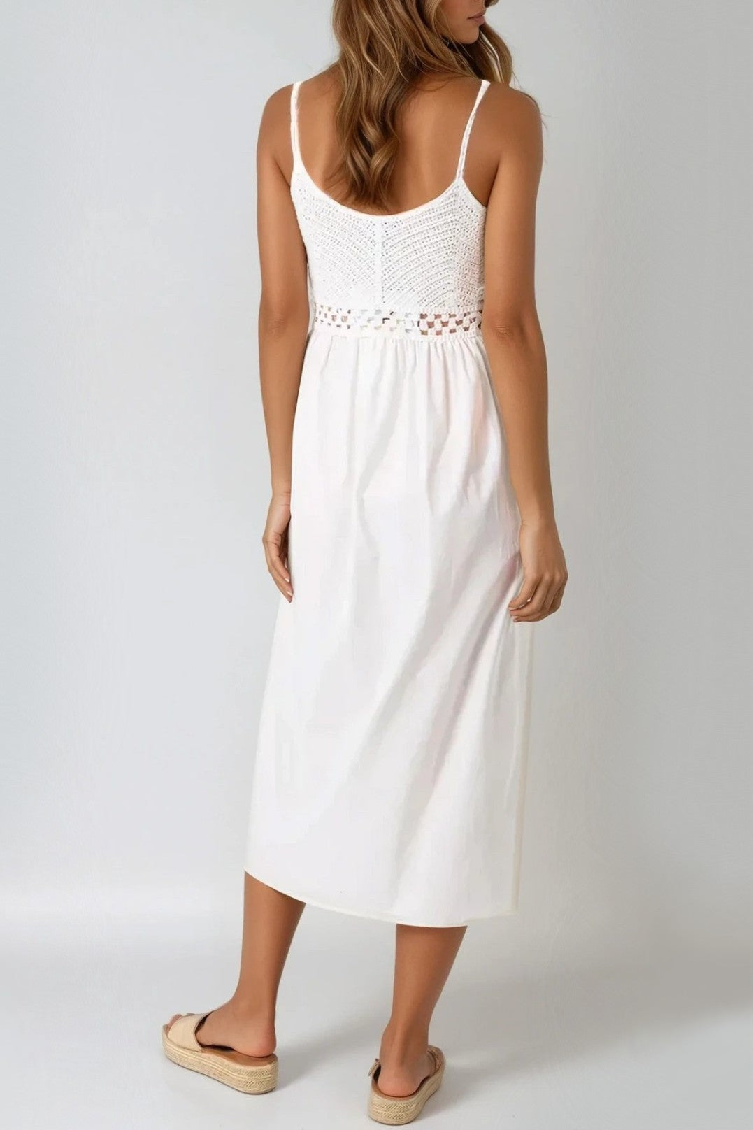 White Crochet Cami Midi Dress-2