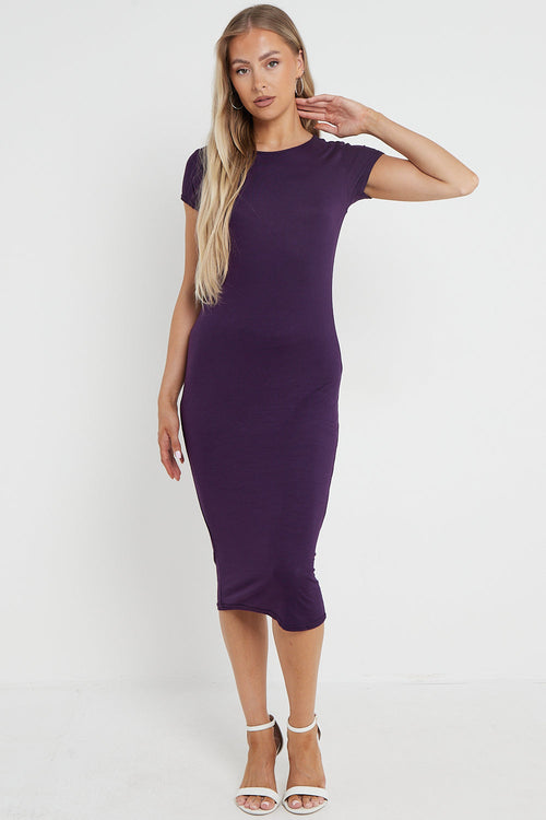 Purple Cap Sleeve Midi Dress-1